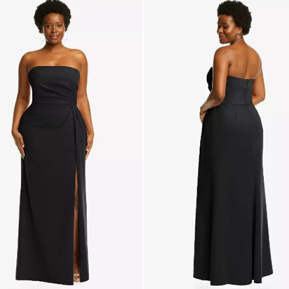 After Six Strapless Pleated Faux Wrap Front Slit Trumpet Gown Black 20R